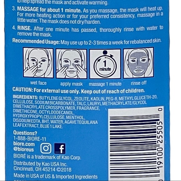 3 Pack Bioré Blue Agave + Baking Soda Instant Warming Clay Mask (4) Single Use - Picture 4 of 5